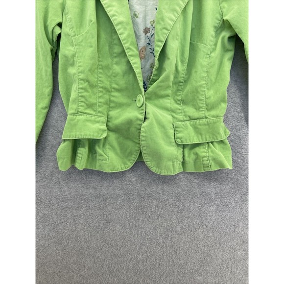 Better B. Lime Green Blazer Micro Corduroy Double Breasted Faux Pockets USA Made - Picture 2 of 8
